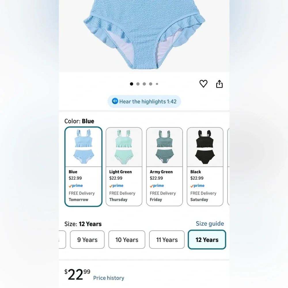 BOGO Girl's 2 Piece Bathing Suit Ruffle Trim Summer Bikini Swimsuit size 12Y - Picture 9 of 11